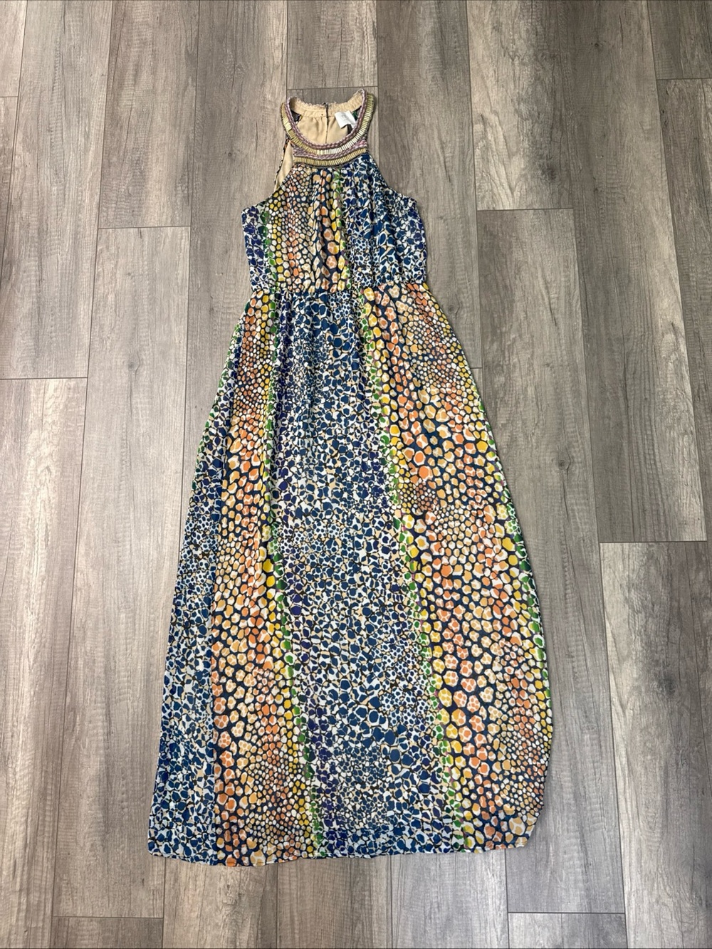 HD in Paris Blue Multicolor Printed Halter Maxi Dress
